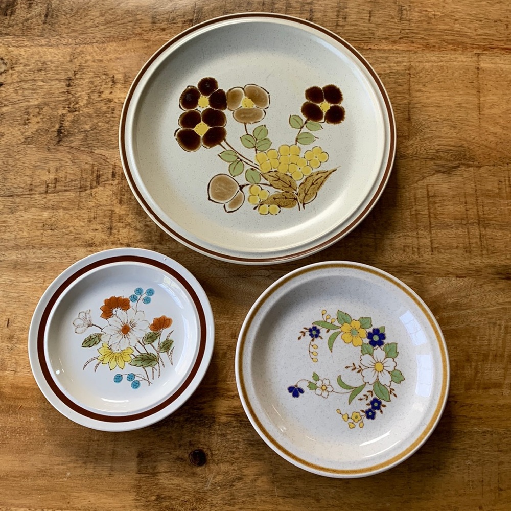 Set of Three Vintage Floral Plates